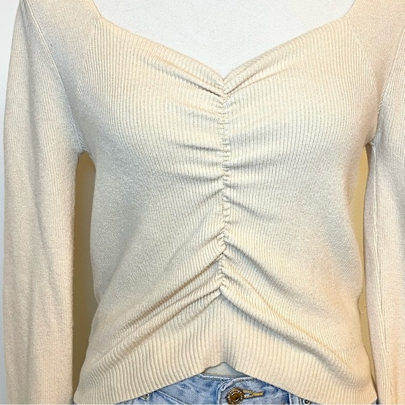 Prettygarden Ruched Knit Sweater. Apricot Puff Sleeve Y2K Style Top. Size Small - Picture 5 of 12